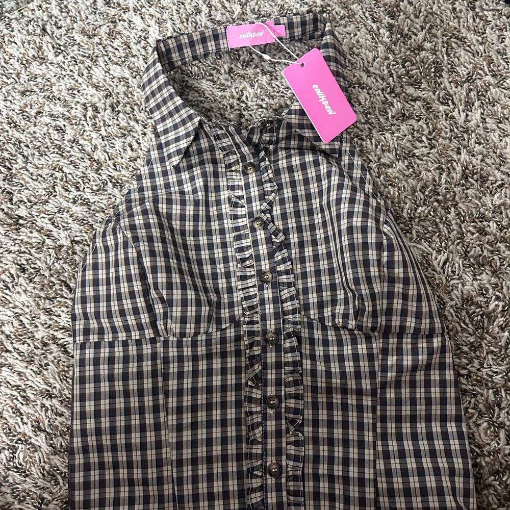 Edikted Checkered Halter Top in Black and Tan, NWT